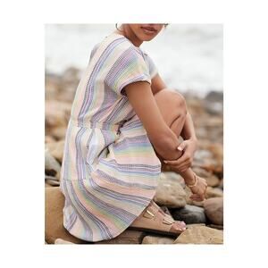 Anthropologie 'Dolan' White Cotton Blend Short-Sleeve Striped Mini Dress Size